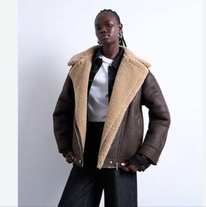 Topshop Faux Shearling Oversize Aviator Jacket In Chocolate S NWT